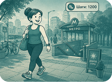 Прогулка до метро с показателем 1200 шагов