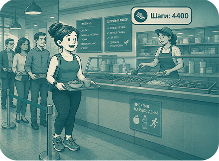 Посещение столовой с показателем 4400 шагов