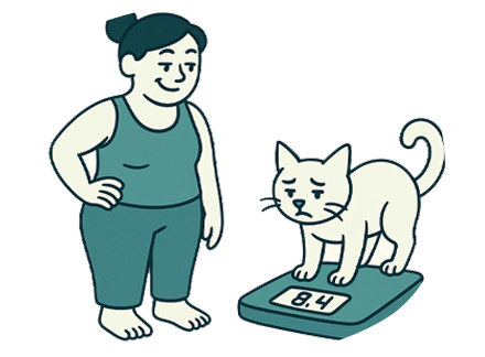 Кошка стоит на весах, девочка улыбается — взвешивание с юмором в конце статьи про точность техники.